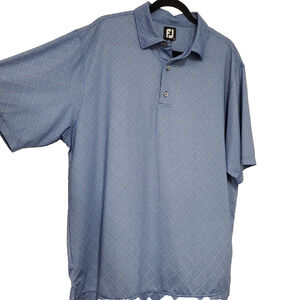 FootJoy Men’s Polo Shirt Large Blue Geometric Golf Performance Short Sleeve